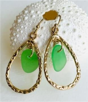 Kelly Green Sea Glass Gold Earrings