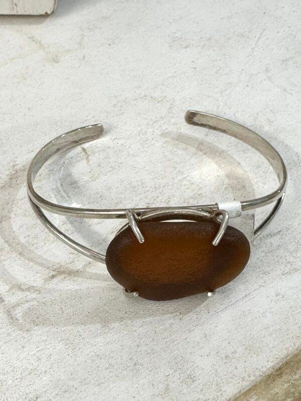 Amber Sea Glass Cuff Bracelet