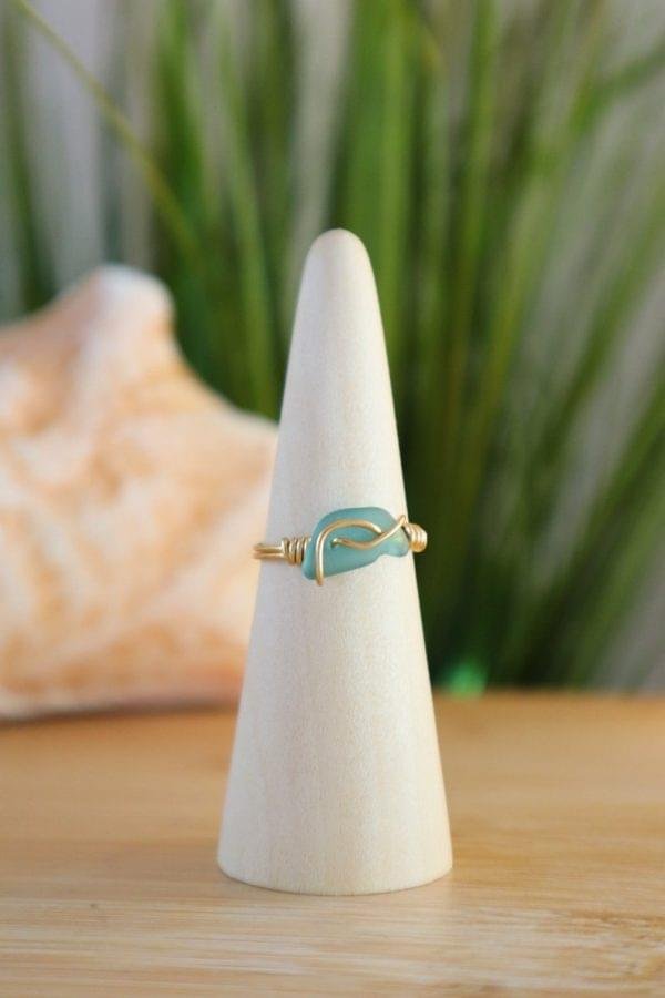 Aqua Sea Glass Wired Wrapped Ring 8 - Image 2
